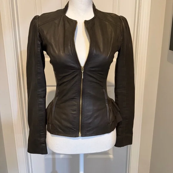 Ted Baker Great Dark Brown Leather Biker Jacket - Picture 7 of 7